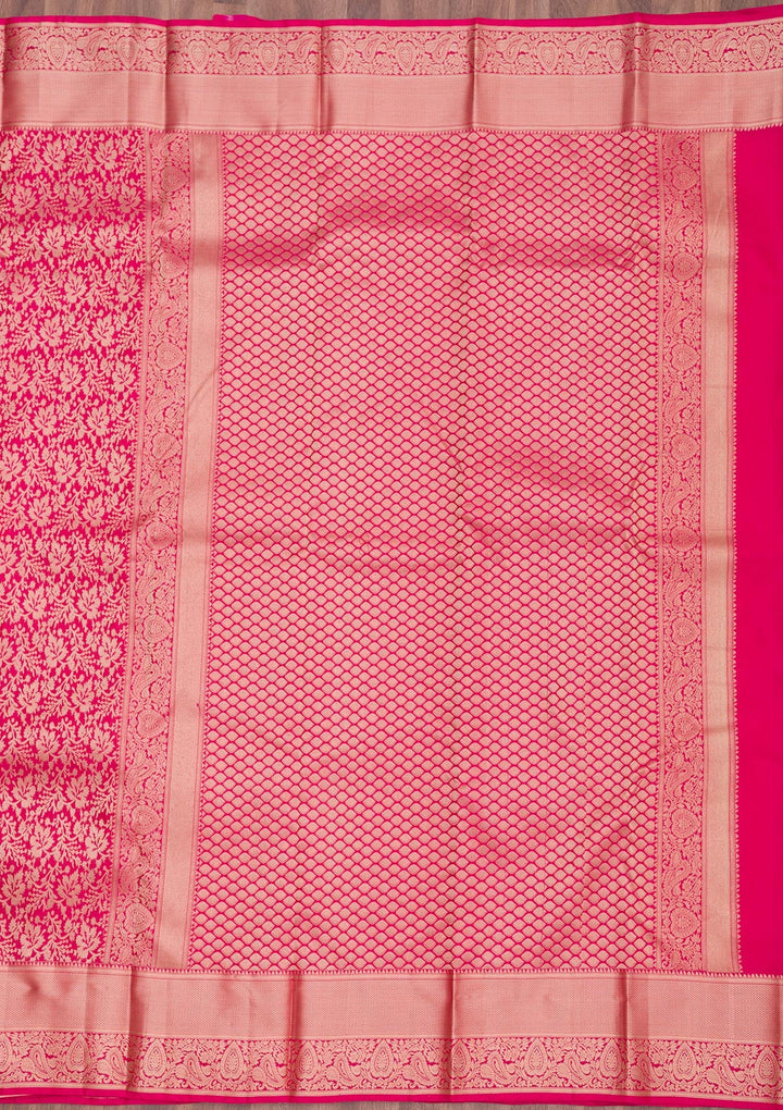 Rani Pink Zariwork Pure Silk Saree-Koskii