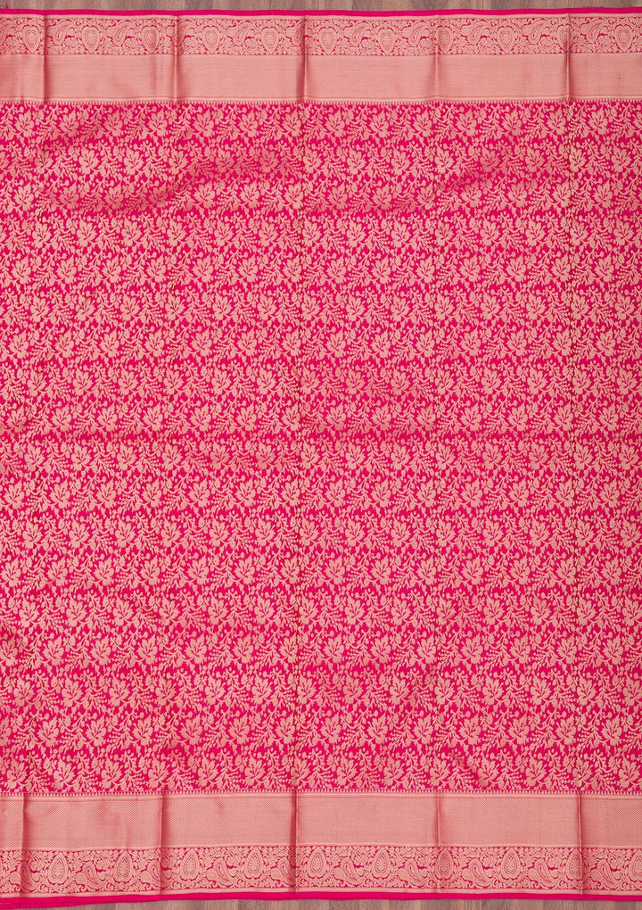Rani Pink Zariwork Pure Silk Saree-Koskii