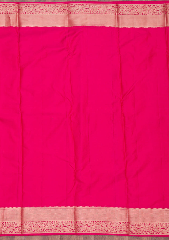 Rani Pink Zariwork Pure Silk Saree-Koskii
