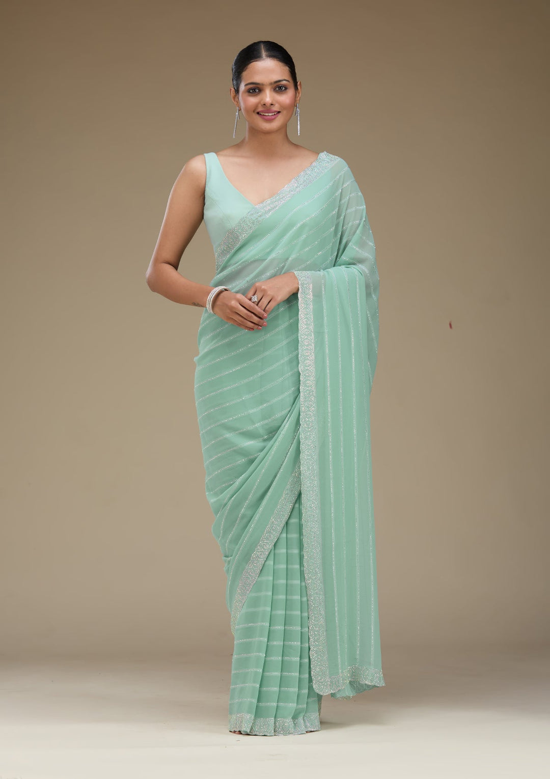 Sky Blue Stonework Georgette Saree-Koskii