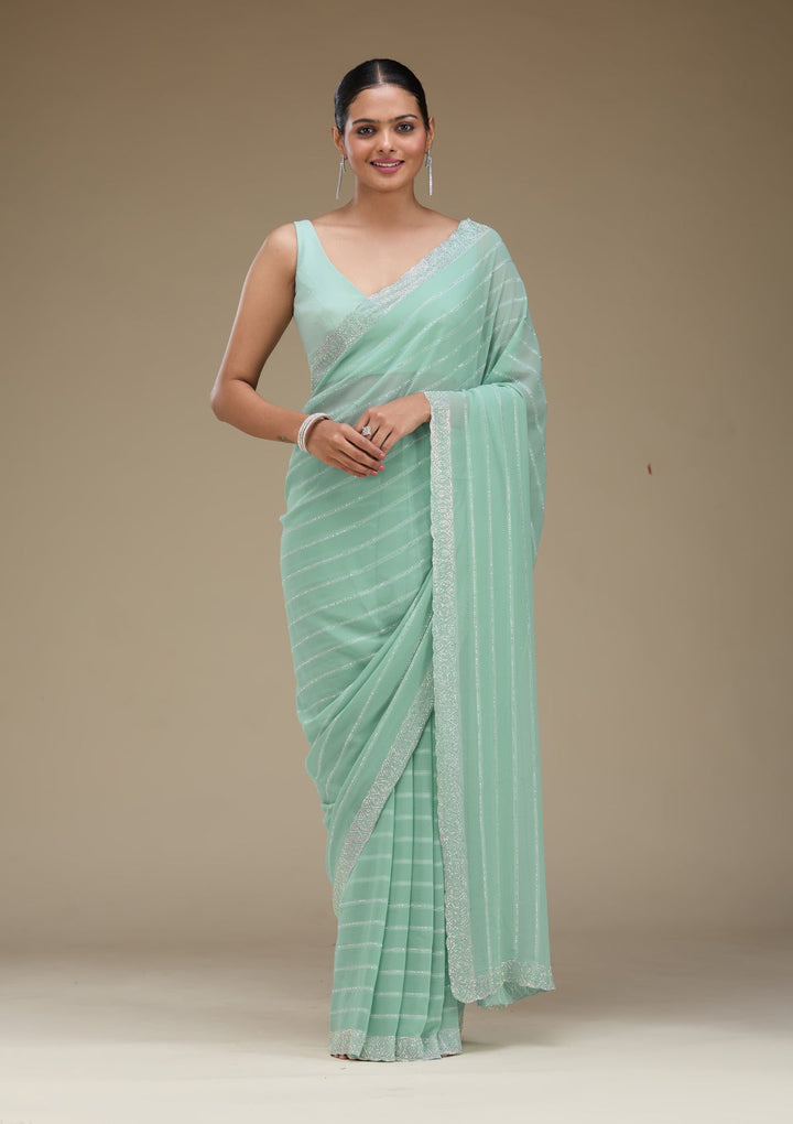 Sky Blue Stonework Georgette Saree-Koskii