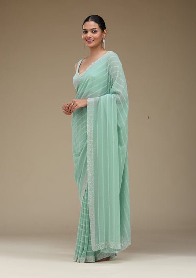 Sky Blue Stonework Georgette Saree-Koskii