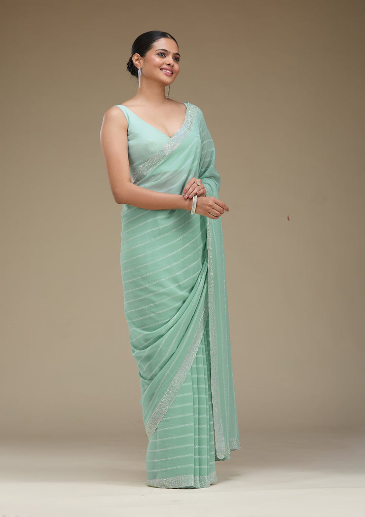 Sky Blue Stonework Georgette Saree-Koskii