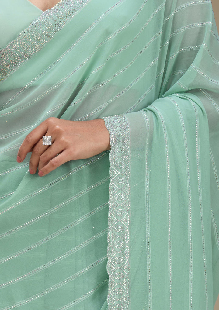 Sky Blue Stonework Georgette Saree-Koskii