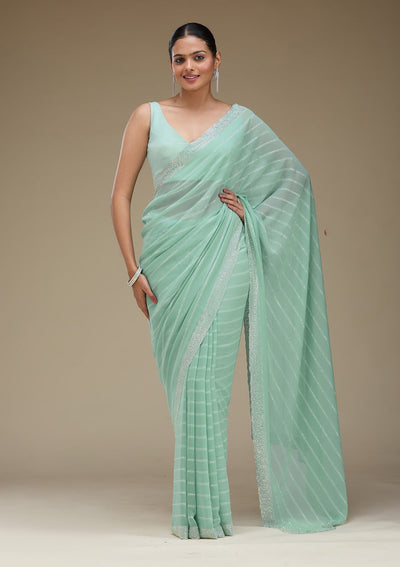 Sky Blue Stonework Georgette Saree-Koskii