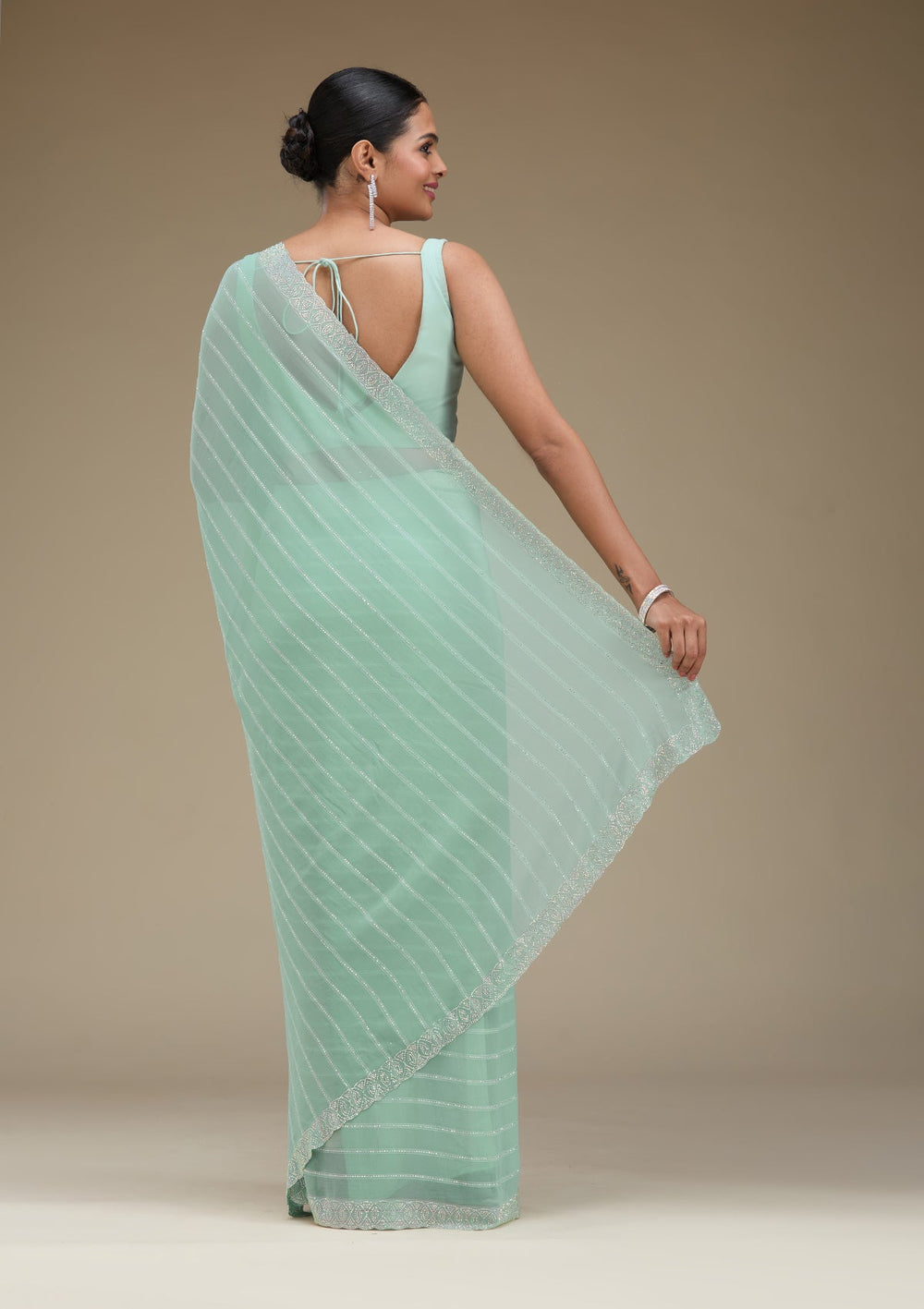 Sky Blue Stonework Georgette Saree-Koskii