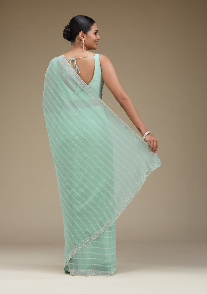 Sky Blue Stonework Georgette Saree-Koskii