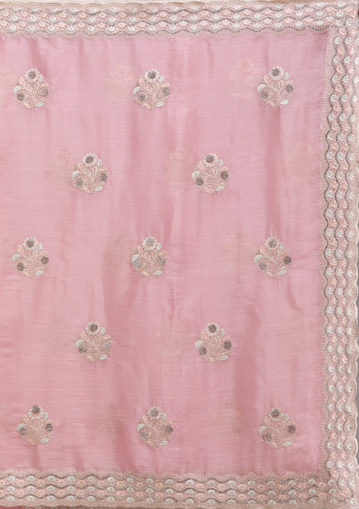 Baby Pink Zariwork Tissue Saree-Koskii