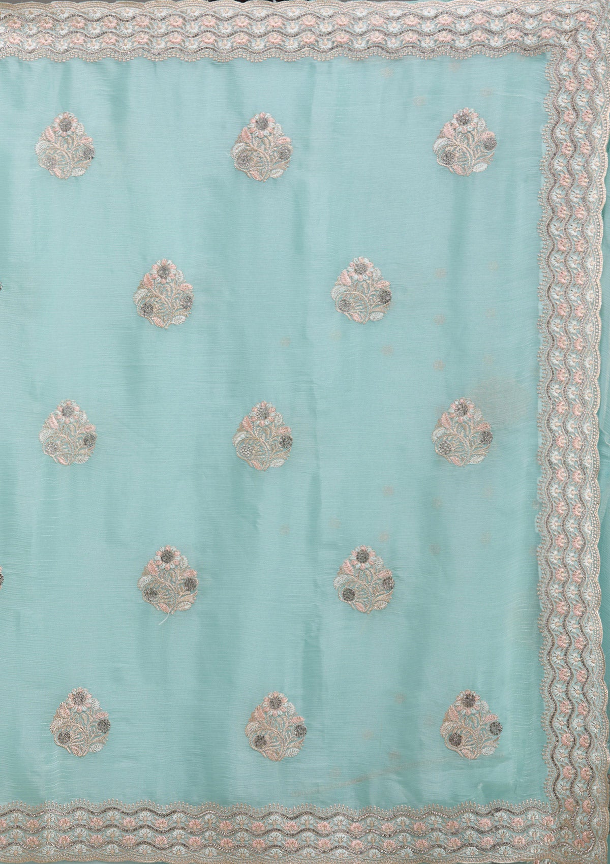 Sky Blue Zariwork Tissue Saree-Koskii