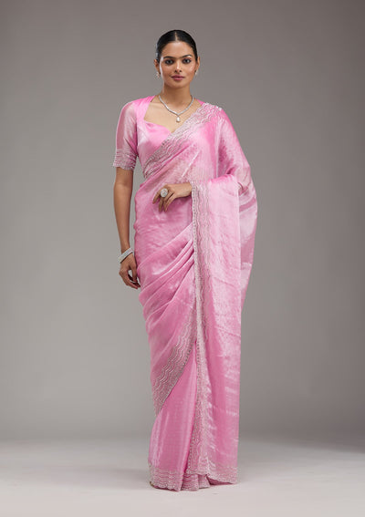 Pink Stonework Chiffon Saree-Koskii