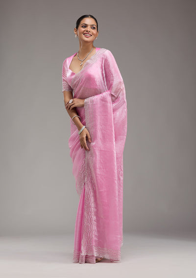 Pink Stonework Chiffon Saree-Koskii