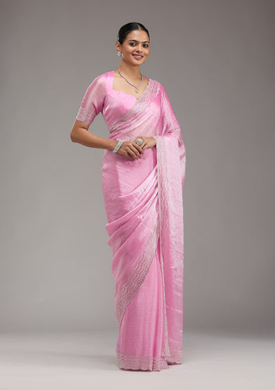 Pink Stonework Chiffon Saree-Koskii