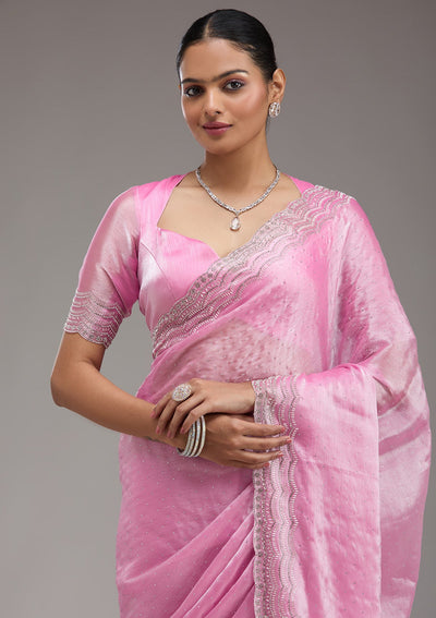 Pink Stonework Chiffon Saree-Koskii