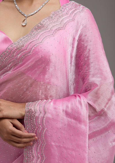 Pink Stonework Chiffon Saree-Koskii