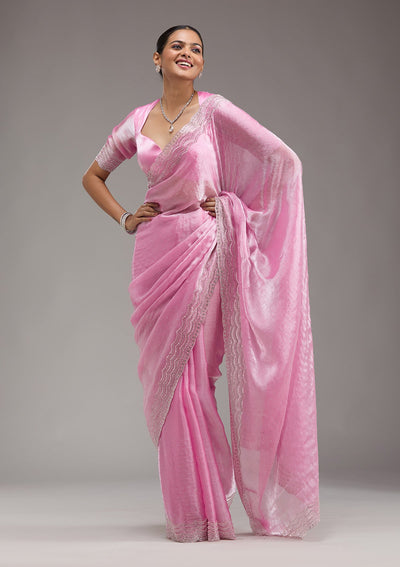 Pink Stonework Chiffon Saree-Koskii