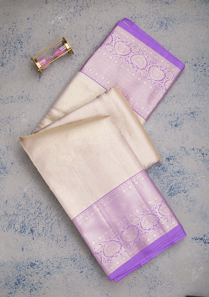 Beige Zariwork Pure Silk Saree-koskii