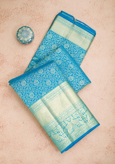 Turquoise Blue Zariwork Pure Silk Saree-koskii