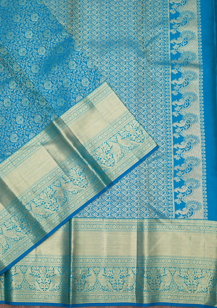 Turquoise Blue Zariwork Pure Silk Saree-koskii