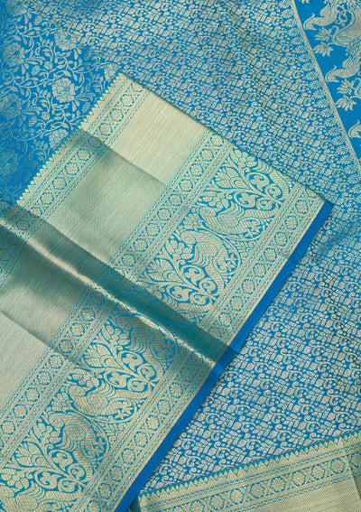 Turquoise Blue Zariwork Pure Silk Saree-koskii