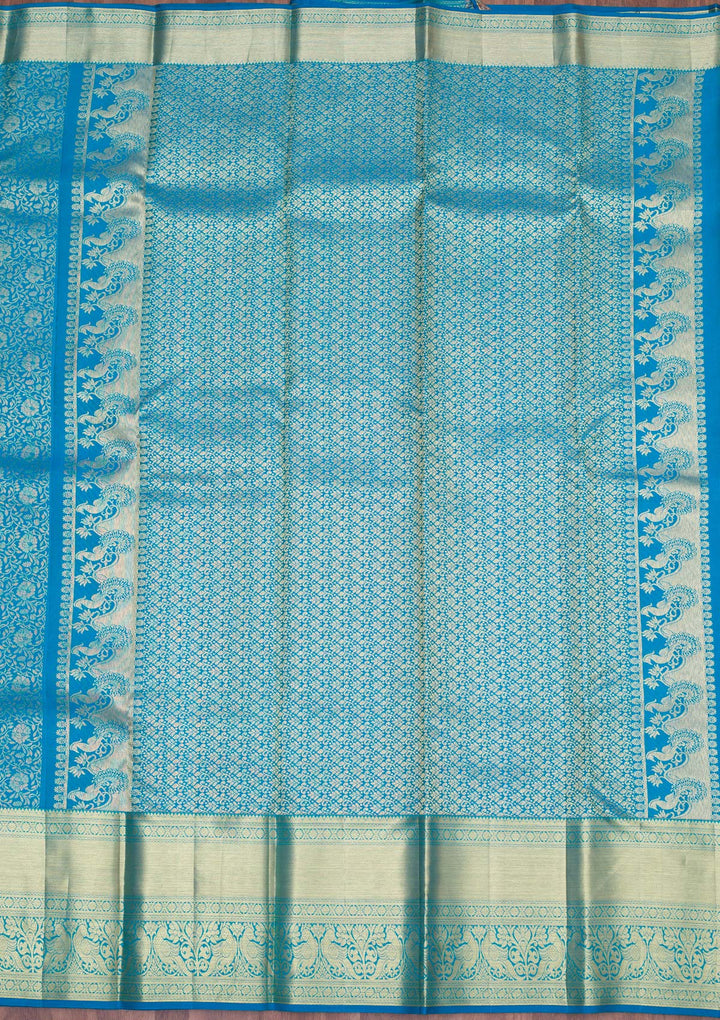 Turquoise Blue Zariwork Pure Silk Saree-koskii