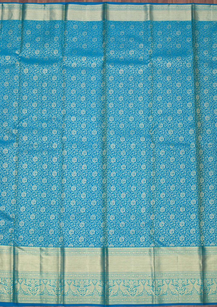 Turquoise Blue Zariwork Pure Silk Saree-koskii
