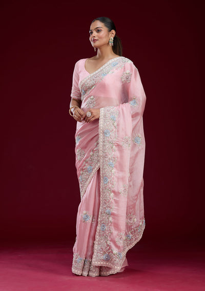 Beige Zariwork Tissue Saree-Koskii