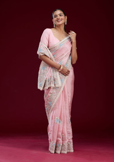 Beige Zariwork Tissue Saree-Koskii