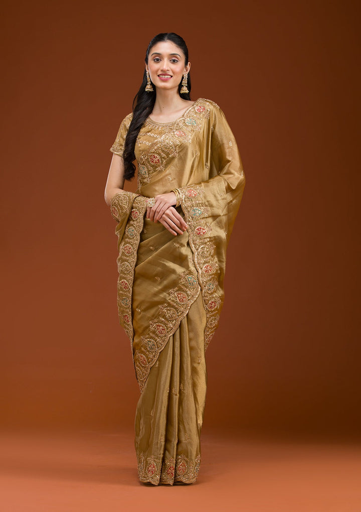 Gold Zariwork Tissue Saree-Koskii