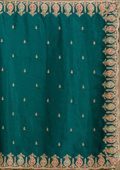 Peacock Green Zariwork Tissue Saree-Koskii