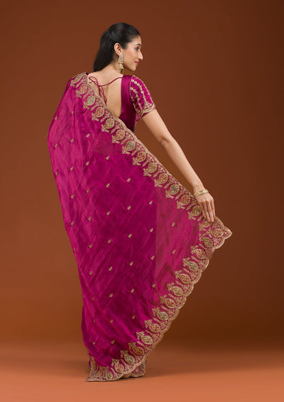 Wine Zariwork Tissue Saree-Koskii