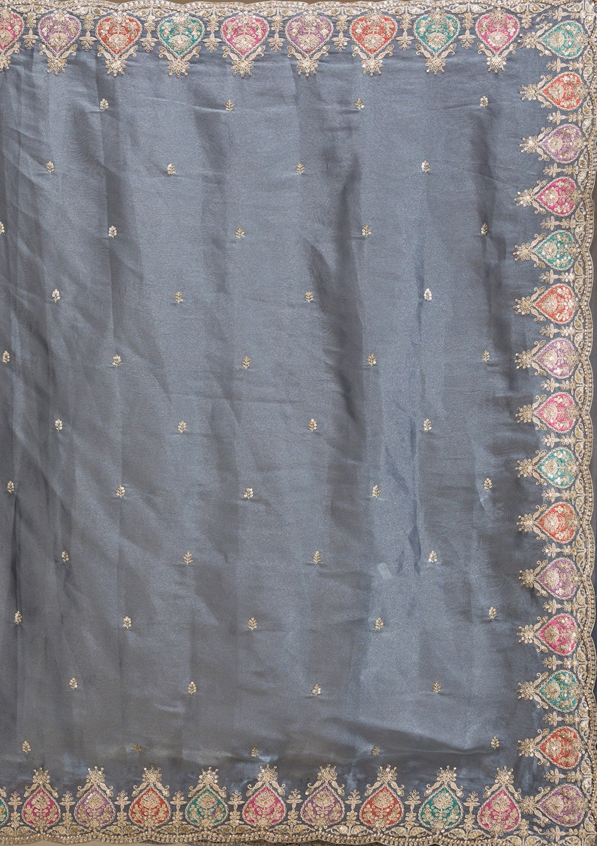 Grey Zariwork Tissue Saree-Koskii