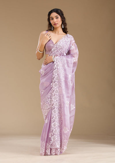 Lavender Stonework Tissue Saree-Koskii