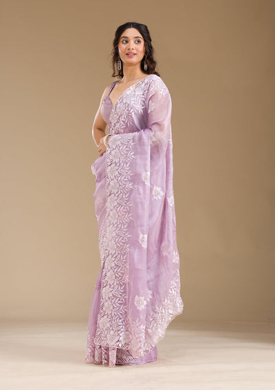 Lavender Stonework Tissue Saree-Koskii