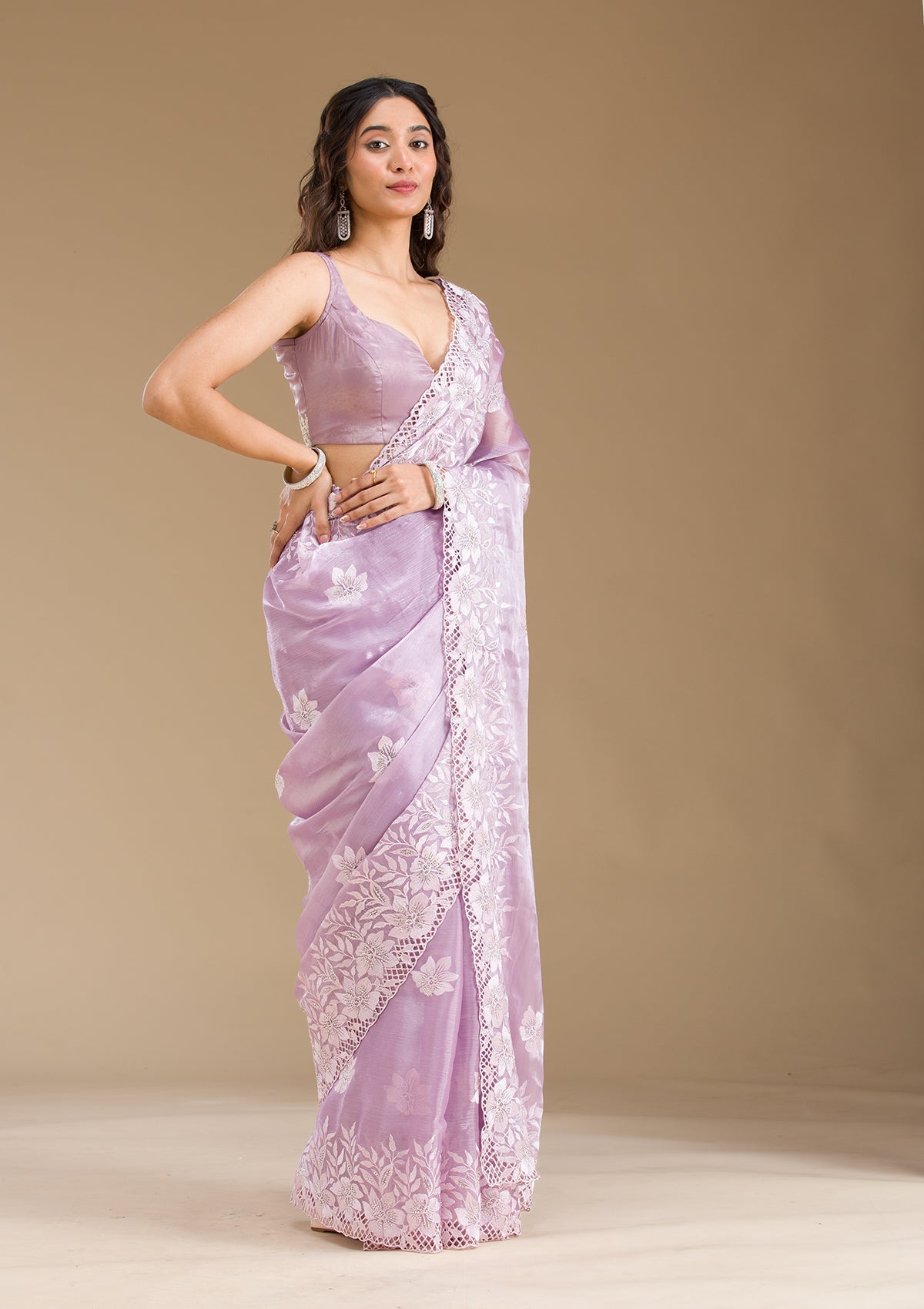 Lavender Stonework Tissue Saree-Koskii