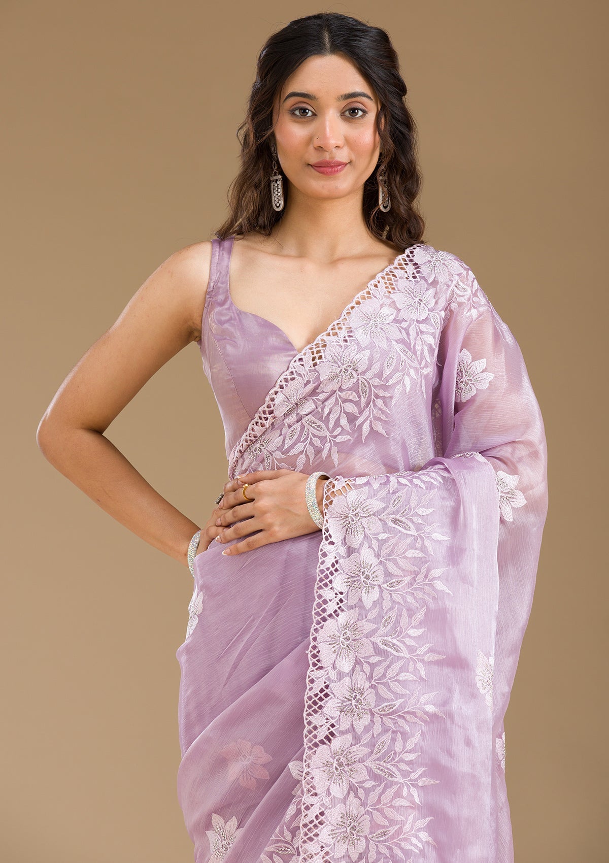 Lavender Stonework Tissue Saree-Koskii