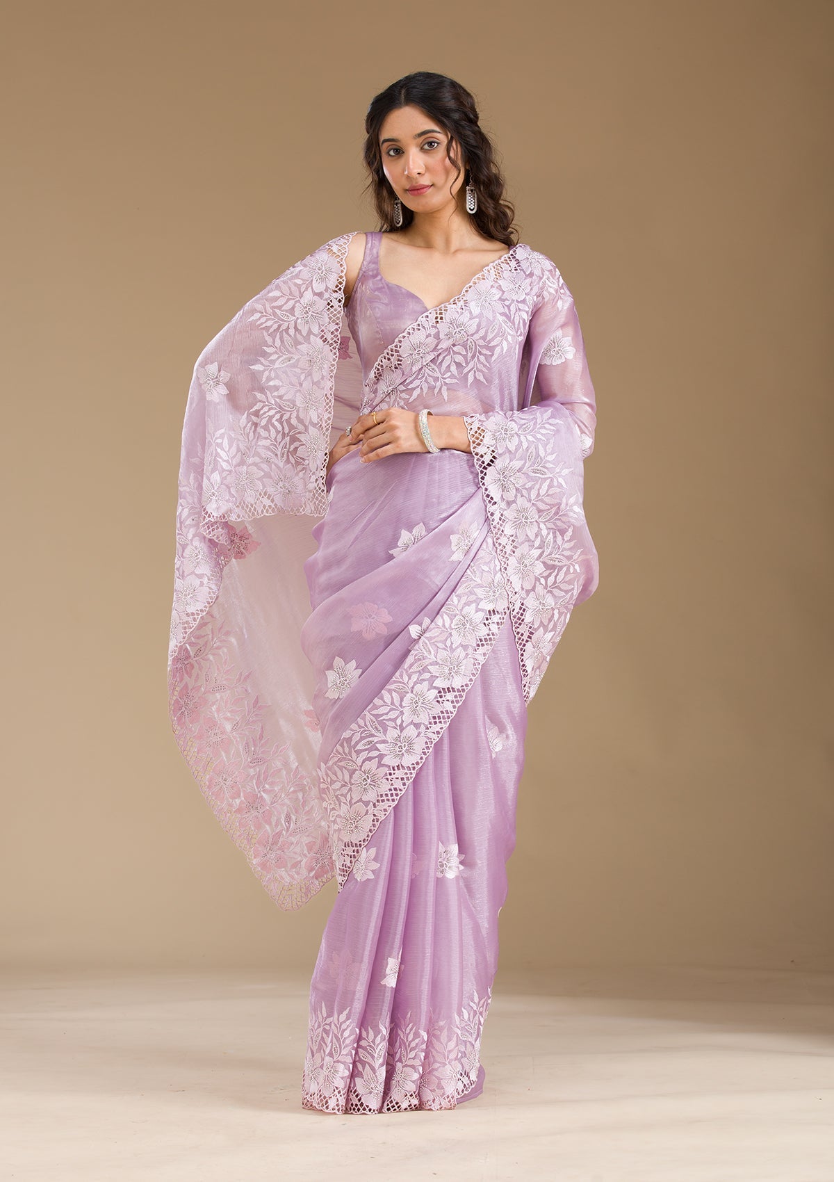 Lavender Stonework Tissue Saree-Koskii