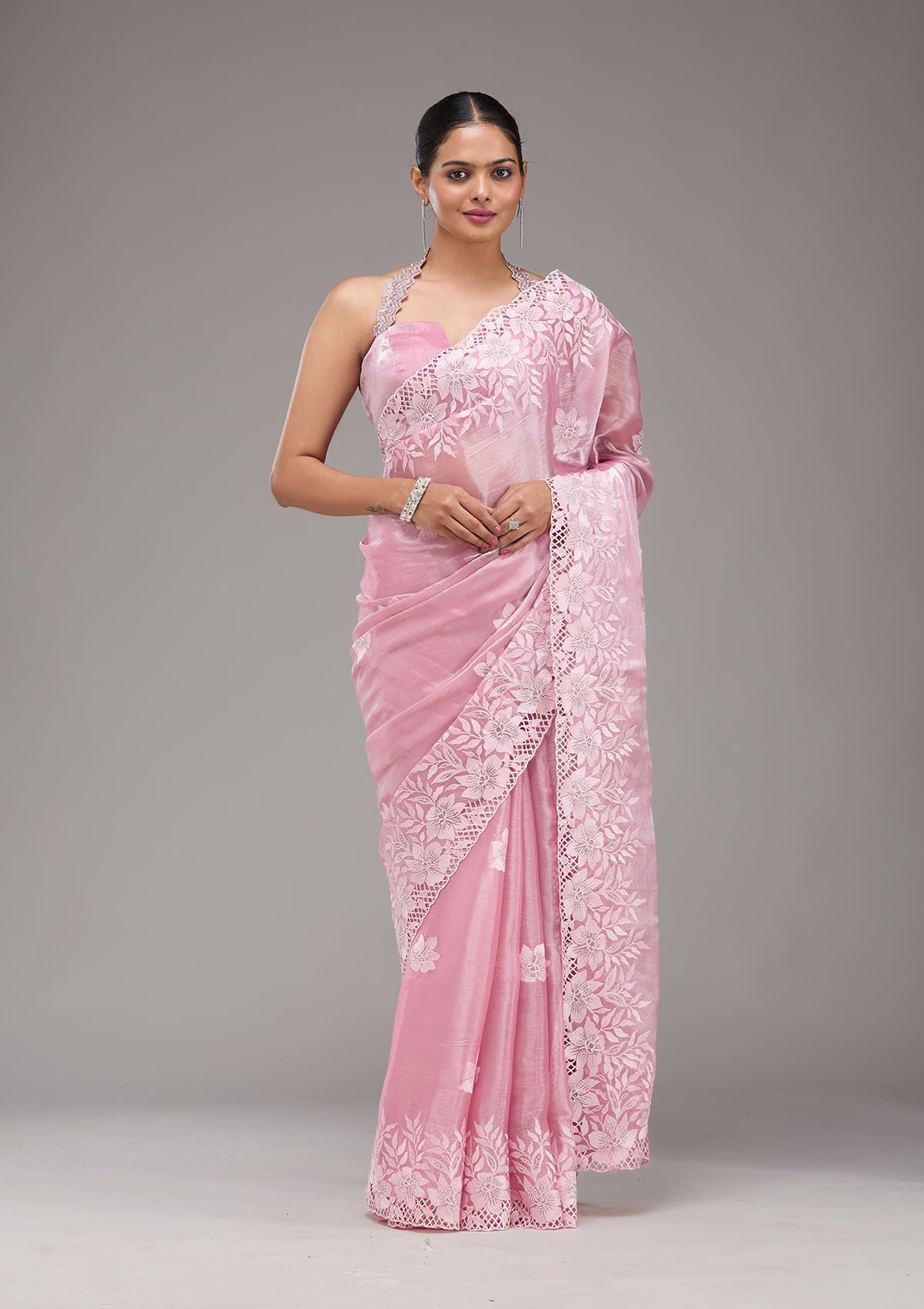 Pink Stonework Tissue Saree-Koskii