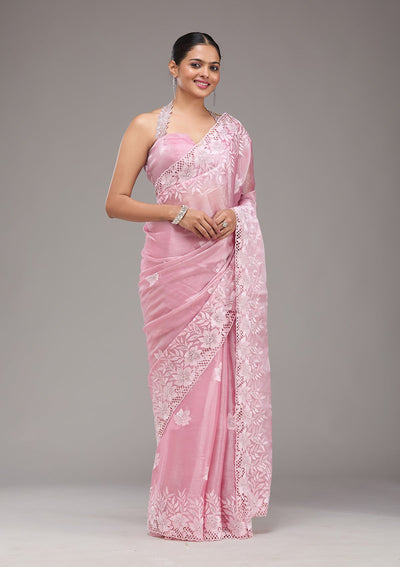 Pink Stonework Tissue Saree-Koskii