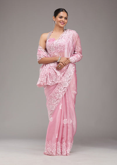 Pink Stonework Tissue Saree-Koskii