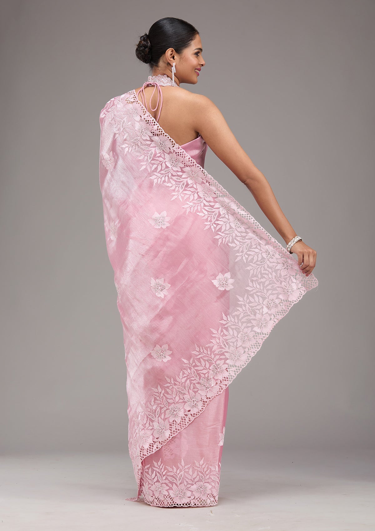 Pink Stonework Tissue Saree-Koskii