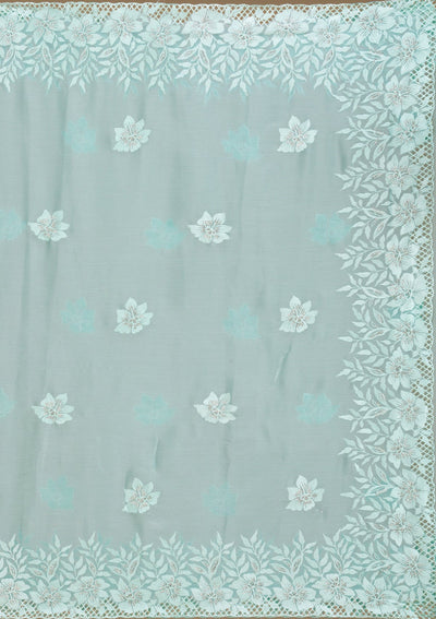 Sea Green Stonework Tissue Saree-Koskii