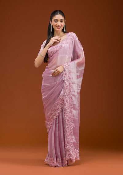 Mauve Stonework Tissue Saree-Koskii