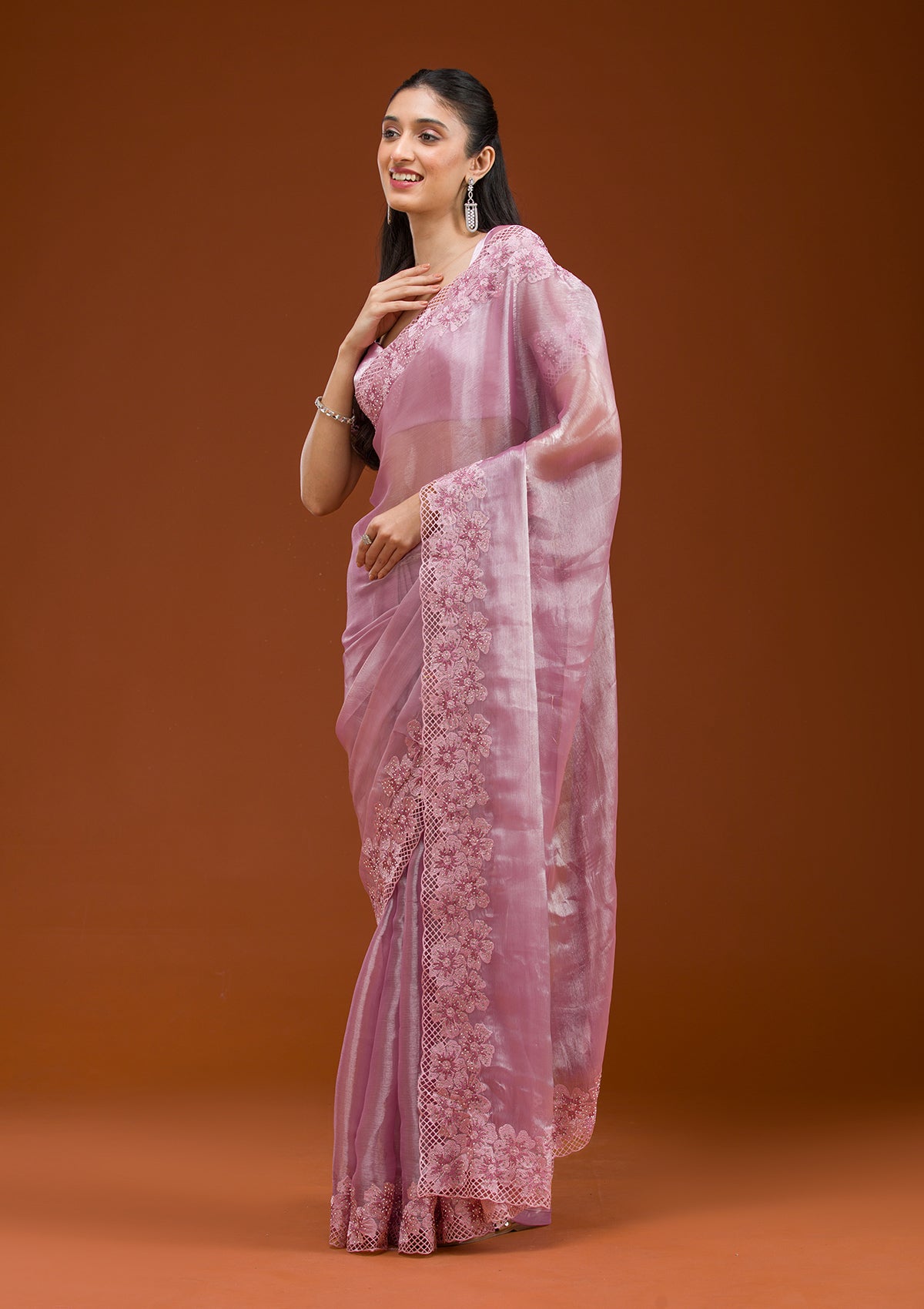 Mauve Stonework Tissue Saree-Koskii