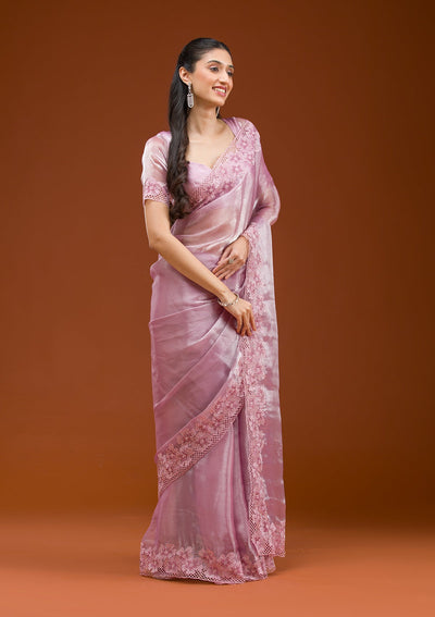 Mauve Stonework Tissue Saree-Koskii