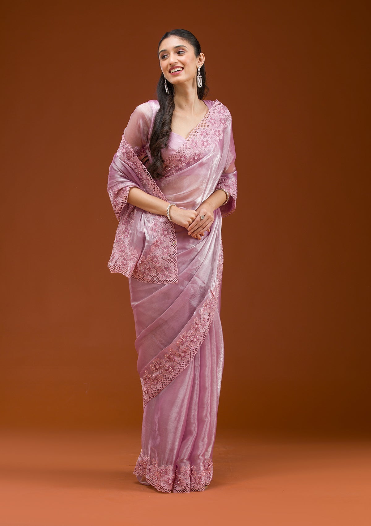 Mauve Stonework Tissue Saree-Koskii