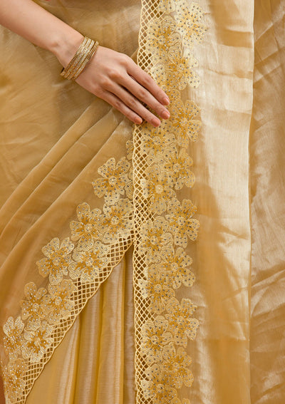 Yellow Stonework Tissue Saree-Koskii