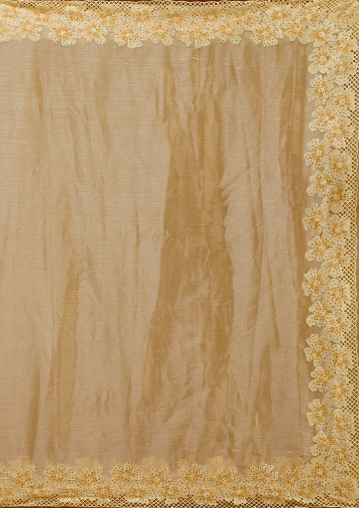Yellow Stonework Tissue Saree-Koskii