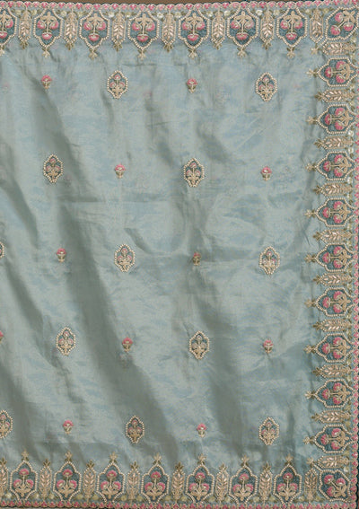 Grey Pearlwork Tissue Saree-Koskii