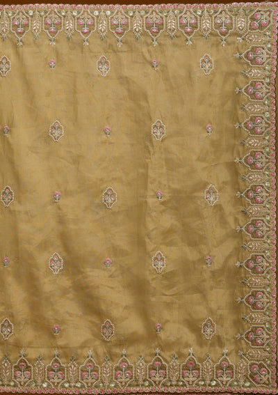 Mehendi Pearlwork Tissue Saree-Koskii