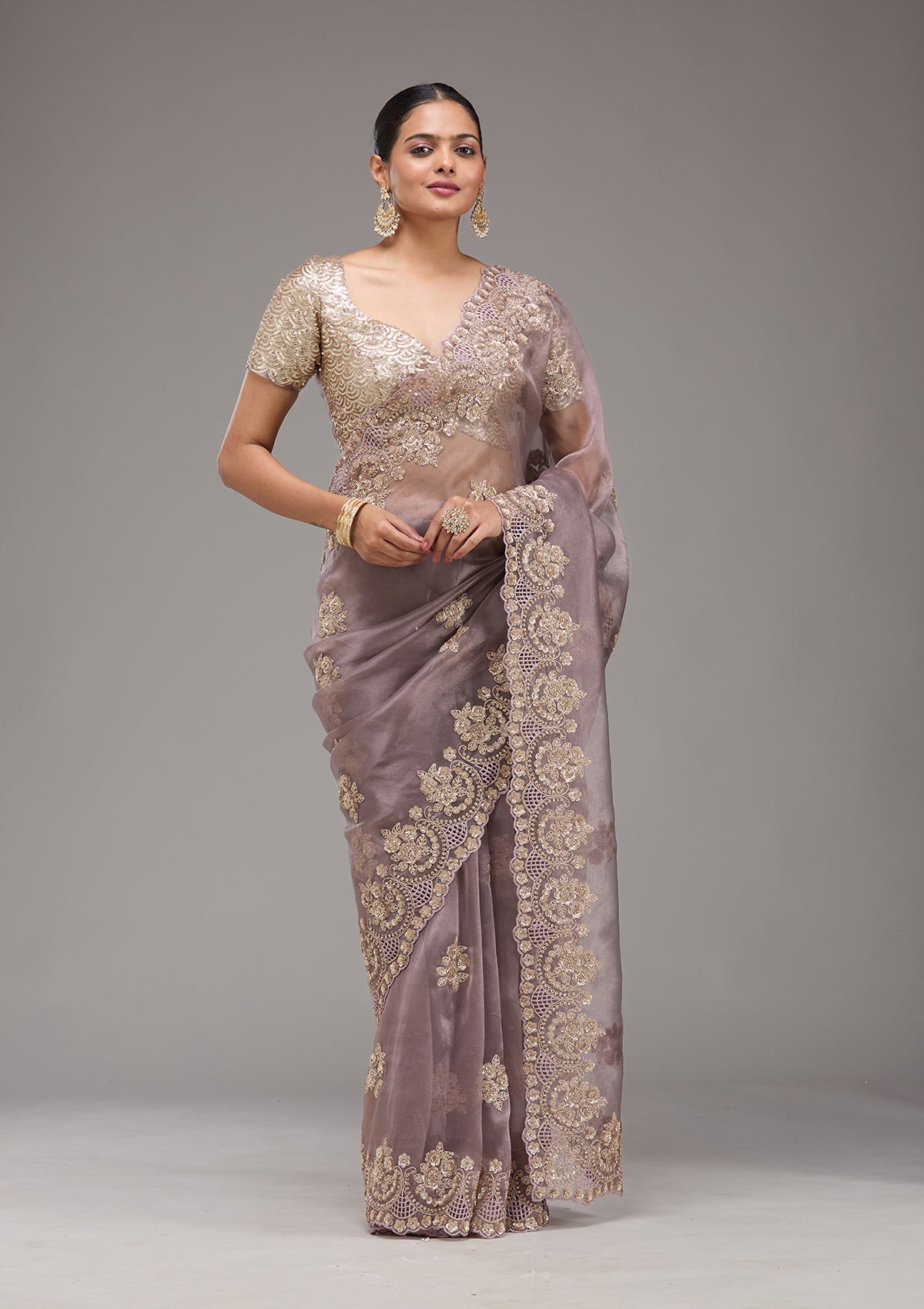 Lavender Sequins Tissue Saree-Koskii